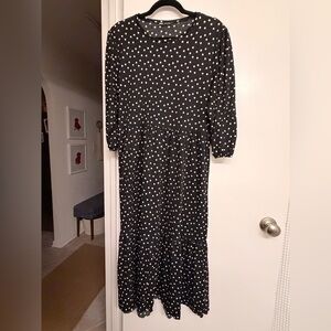 Zara Black and White Polka Dot Long Sleeve Dress